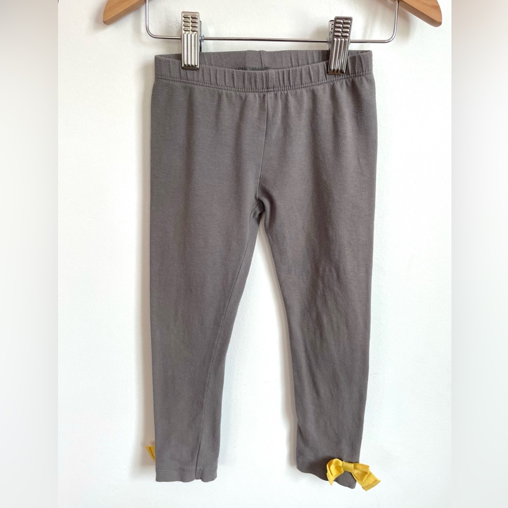 5/$20💥3T Gymboree Bow Cuff Leggings, Sunshine Yellow Grosgrain Ribbon, Gray